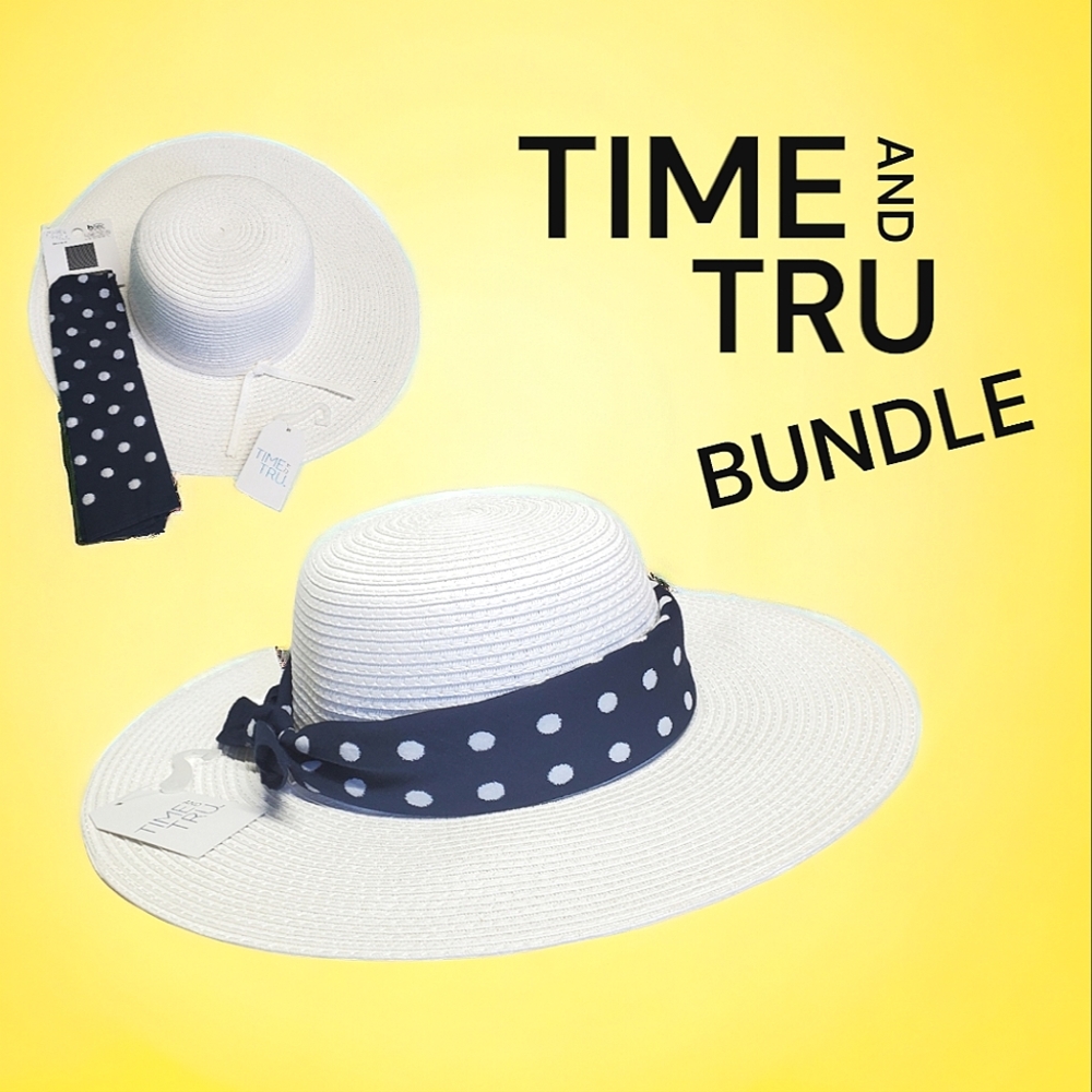 NWT Time And TRU Women's  Bundle Floppy Hat & Polka Dot Bandana